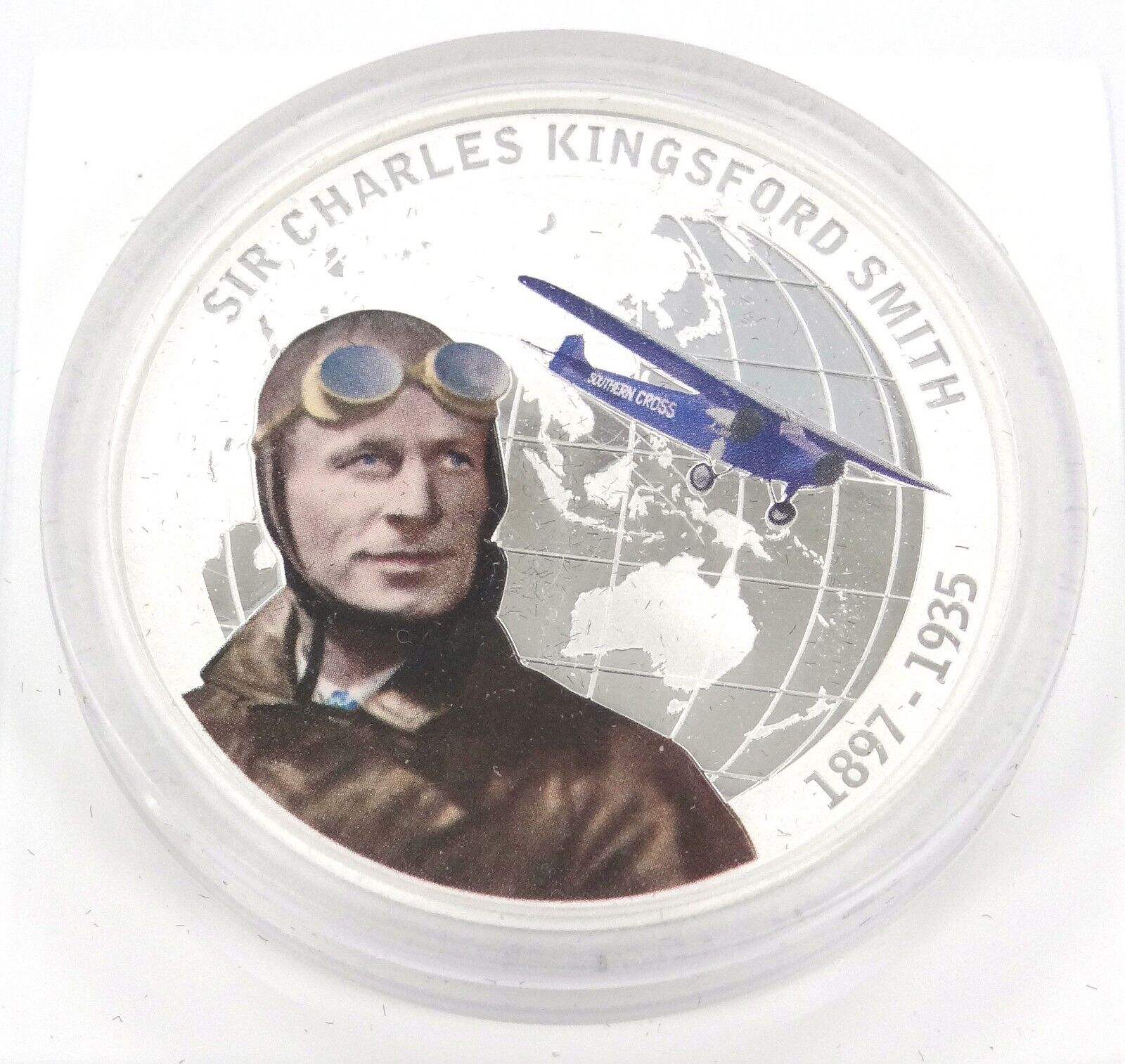 1 Oz Silver Coin 2010 $1 Tuvalu Aviator Sir Charles Kingsford Smith 1897-1935-classypw.com-2