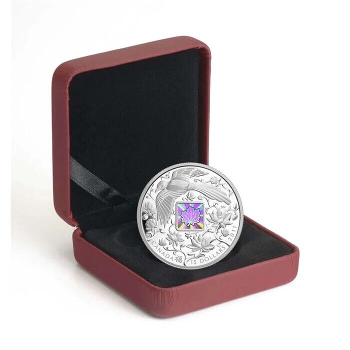 1 Oz Silver Coin 2011 $15 Canada Chinese Maple of Happiness Hologram 8888 Made