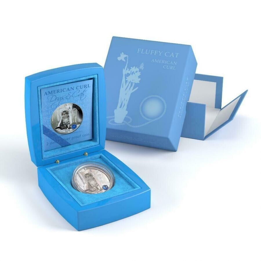 1 Oz Silver Coin 2013 $2 Fiji Dogs & Cats - Fluffy Cat w/ stone - American Curl-classypw.com-2