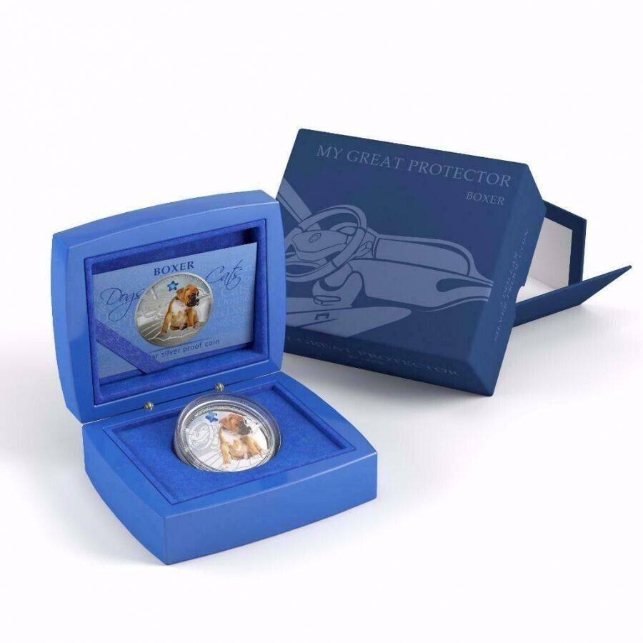 1 Oz Silver Coin 2013 $2 Fiji Dogs & Cats - My Great Protector w/ stone - Boxer-classypw.com-2