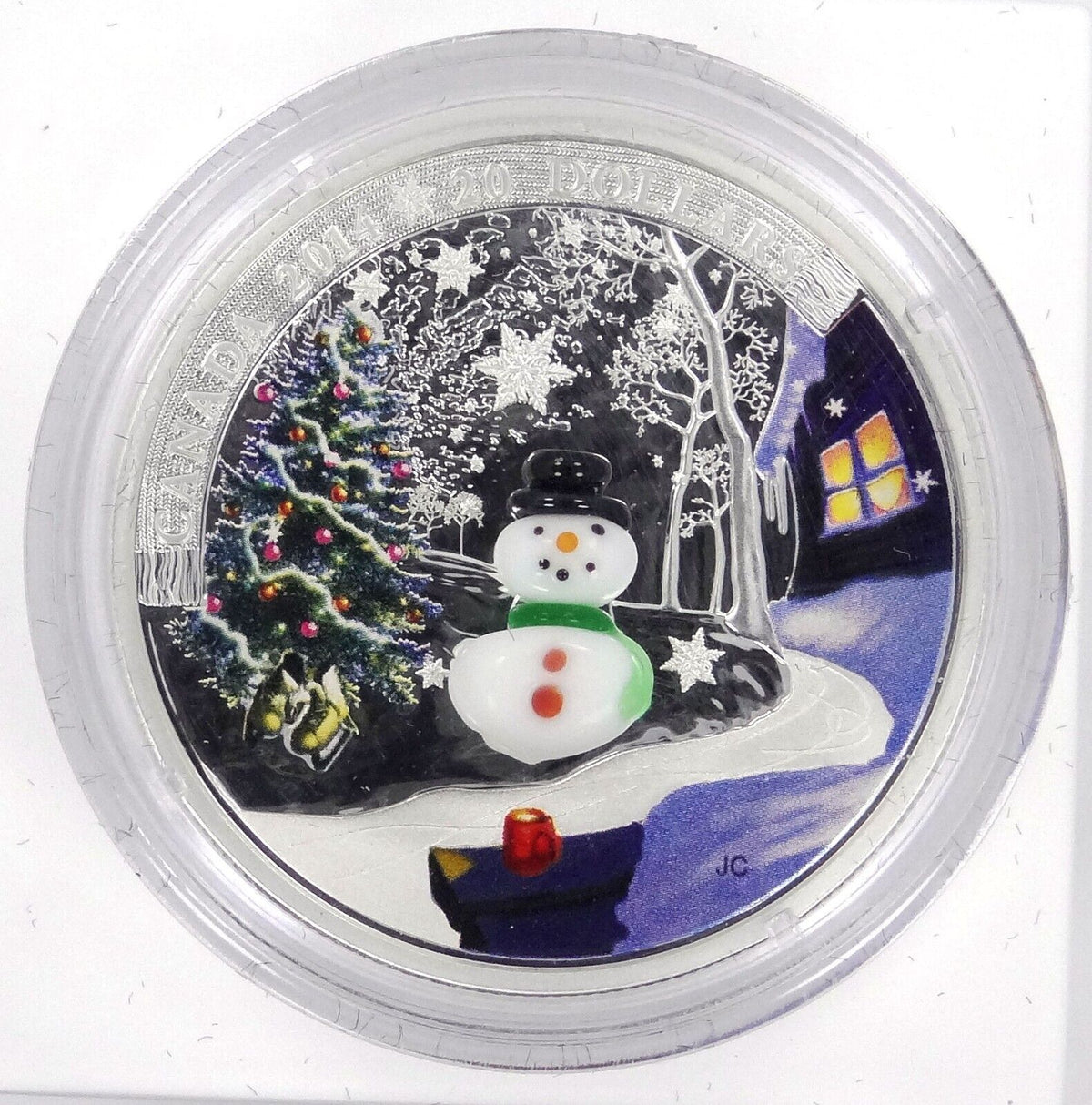 1 Oz Silver Coin 2014 $20 Canada Murano Italy Venetian Glass Snowman Christmas-classypw.com-1