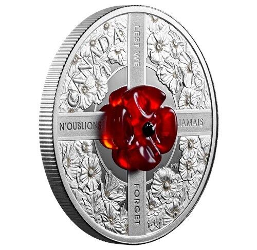 1 Oz Silver Coin 2019 $20 Canada Murano Glass Poppy Flower Lest We Forget-classypw.com-1