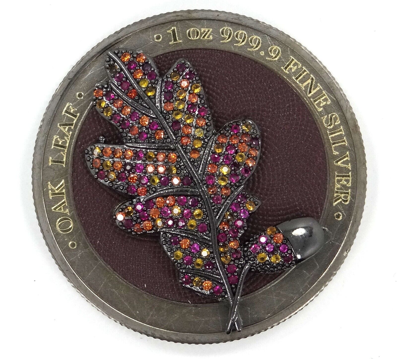 1 Oz Silver Coin 2019 5 Mark Germania Bejeweled Oak Leaf Gunmetal Silver Coin-classypw.com-1