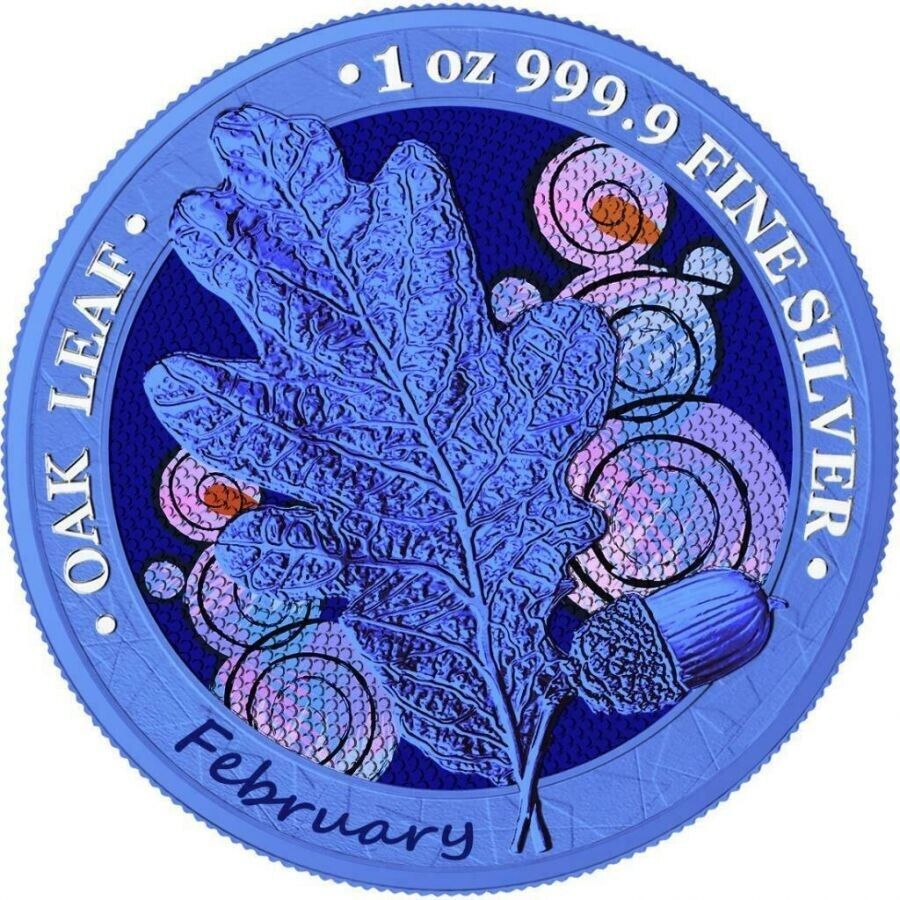 1 Oz Silver Coin 2019 5 Mark Germania Oak Leaf 12 Month Series - February-classypw.com-1