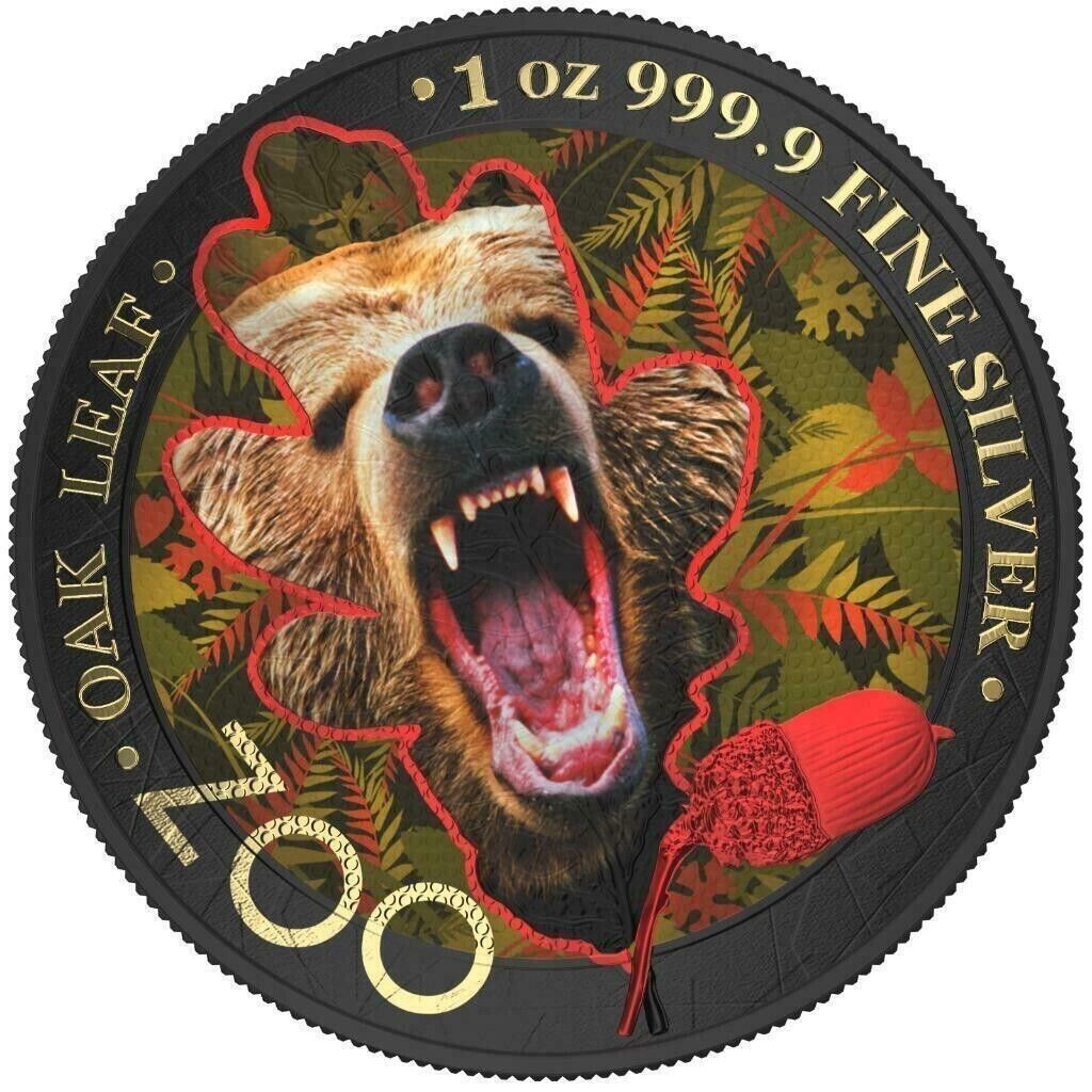 1 Oz Silver Coin 2019 5 Mark Germania Oak Leaf Zoo Series - Brown Bear-classypw.com-1