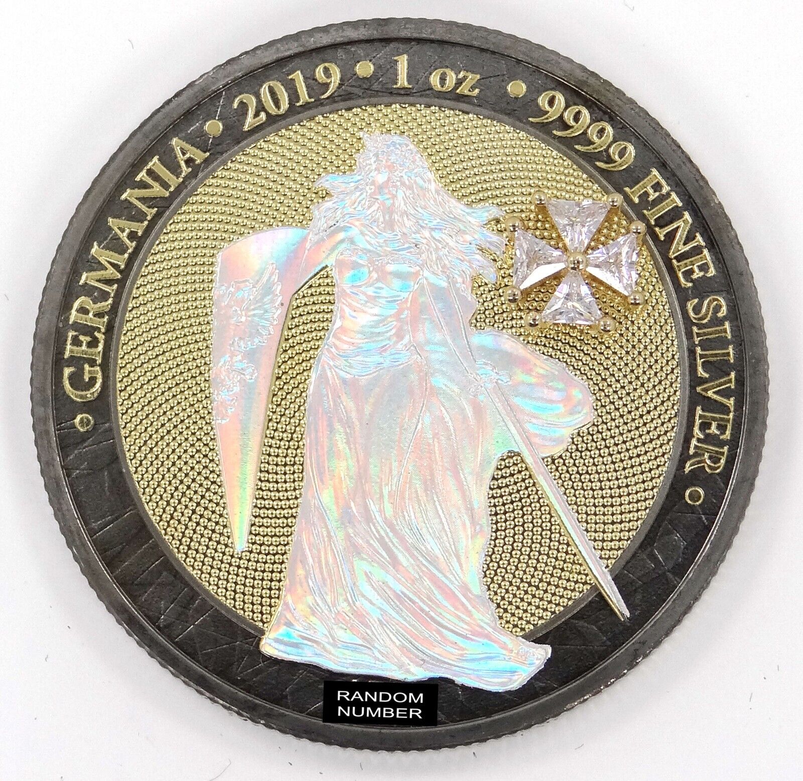 1 Oz Silver Coin 2019 5 Mark Germania - Ruthenium Holo Crystal Cross-classypw.com-1