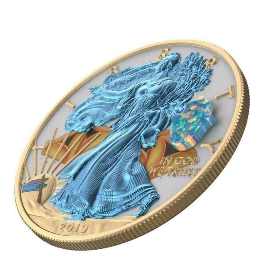 1 Oz Silver Coin 2019 American Eagle $1 Jewish Holidays Opal Hamsa Purim-classypw.com-2