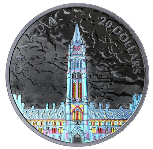 1 Oz Silver Coin 2019 Canada $20 Lights of Parliament Hill UV Light Coin-classypw.com-2