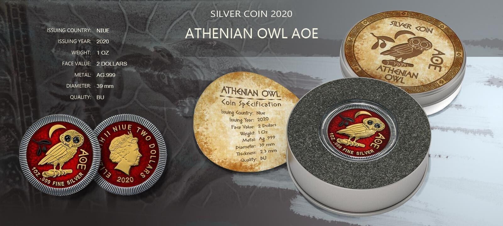 1 Oz Silver Coin 2020 $2 Niue Athenian Owl Swarovski Crystal Eyes - Pallada-classypw.com-4