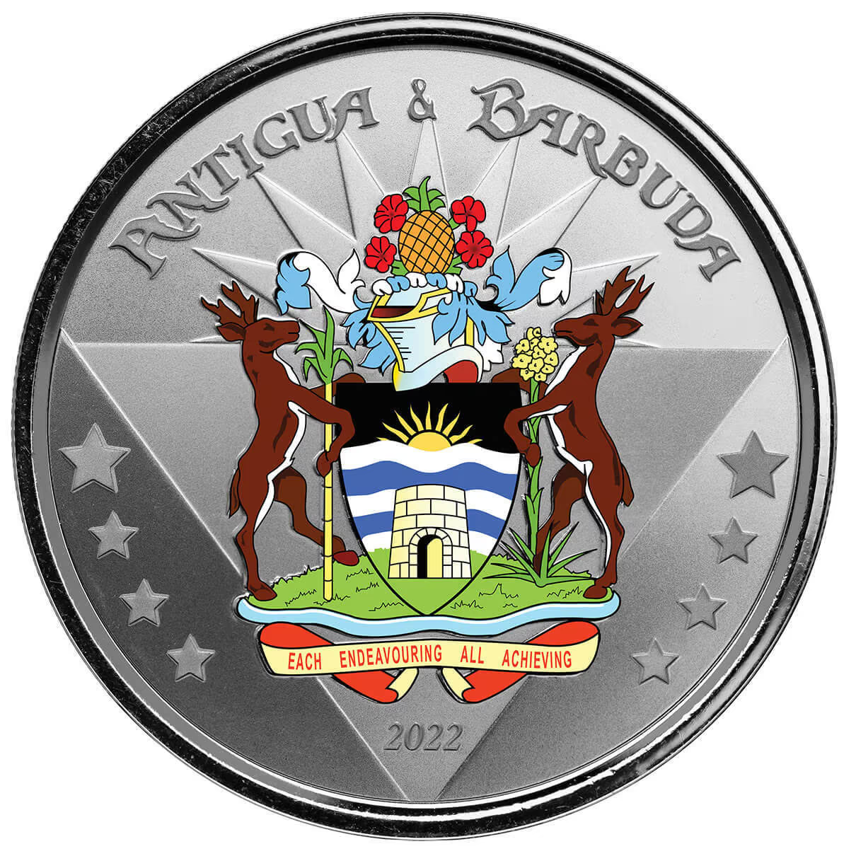 1 Oz Silver Coin 2022 EC8 Antigua & Barbuda $2 Scottsdale Color - Coat of Arms-classypw.com-2