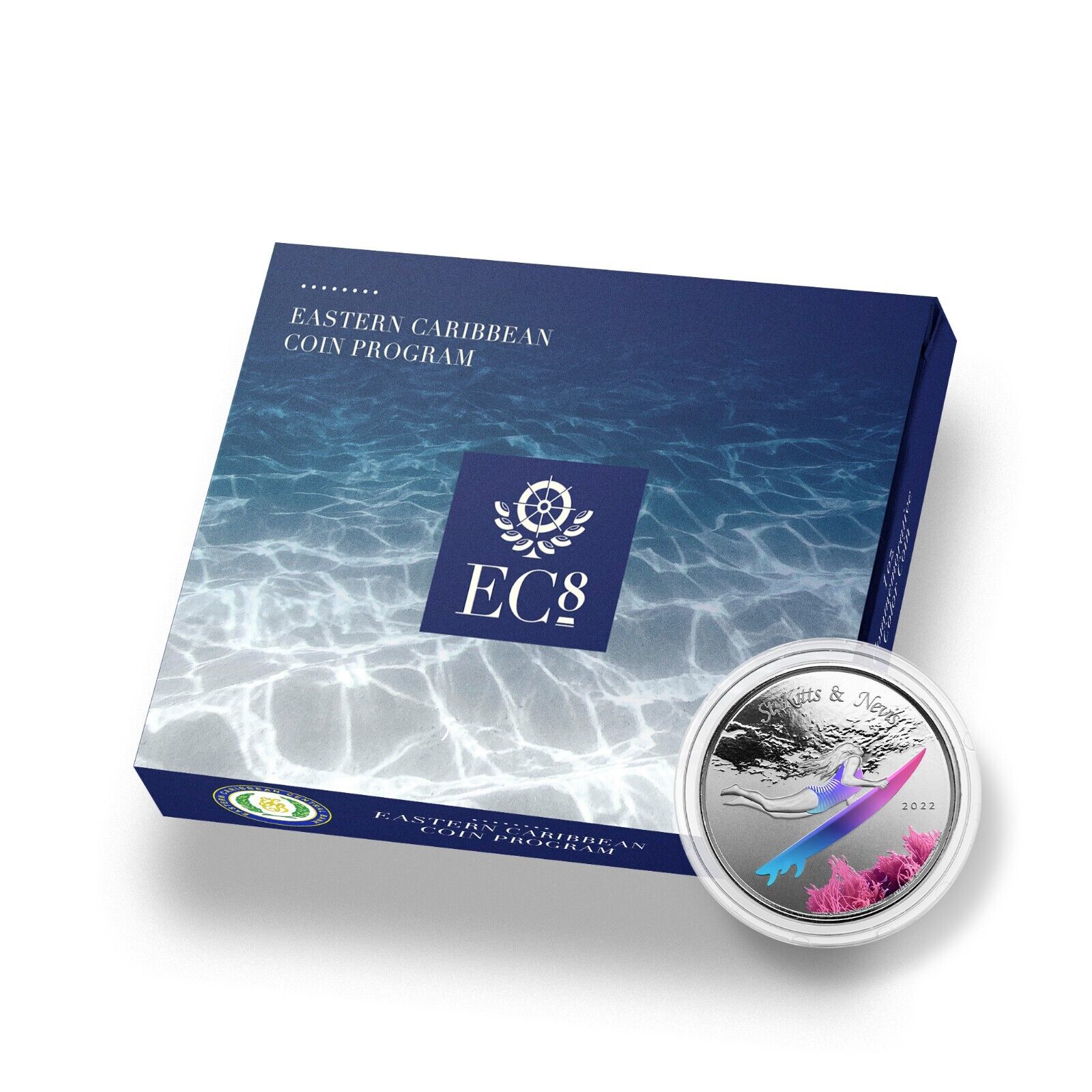 1 Oz Silver Coin 2022 EC8 Saint Kitts & Nevis $2 Color Proof - Underwater Surfer-classypw.com-4