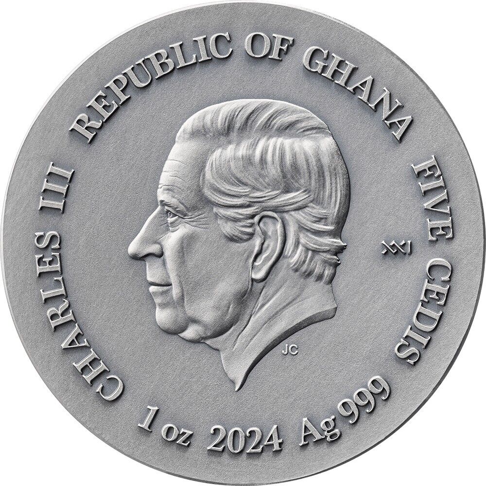 1 Oz Silver Coin 2024 Ghana 5 cedis Life Quotes Kraken High Relief Antiqued-classypw.com-2
