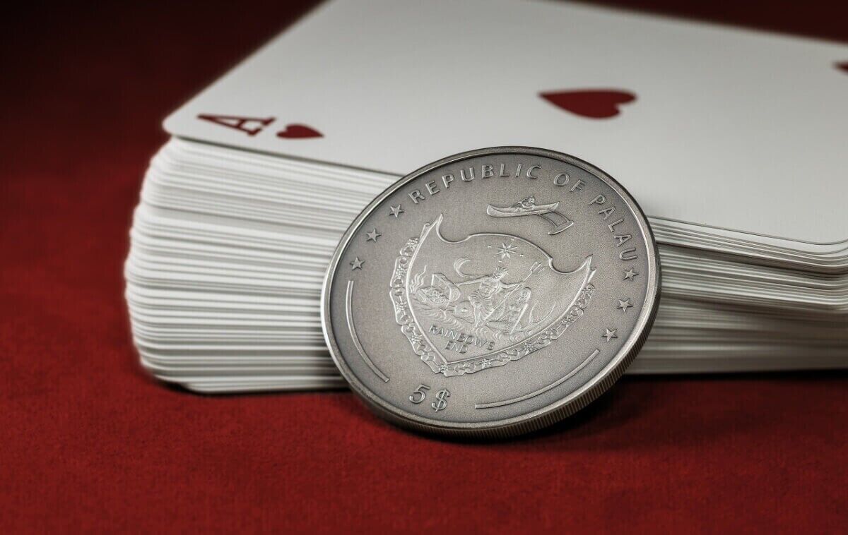 1 Oz Silver Coin 2024 Palau $5 Poker Card Guard Grim Reaper Antiqued Gilded