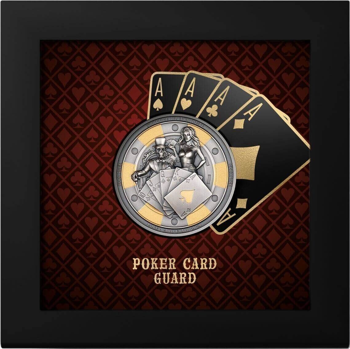 1 Oz Silver Coin 2024 Palau $5 Poker Card Guard Grim Reaper Antiqued Gilded