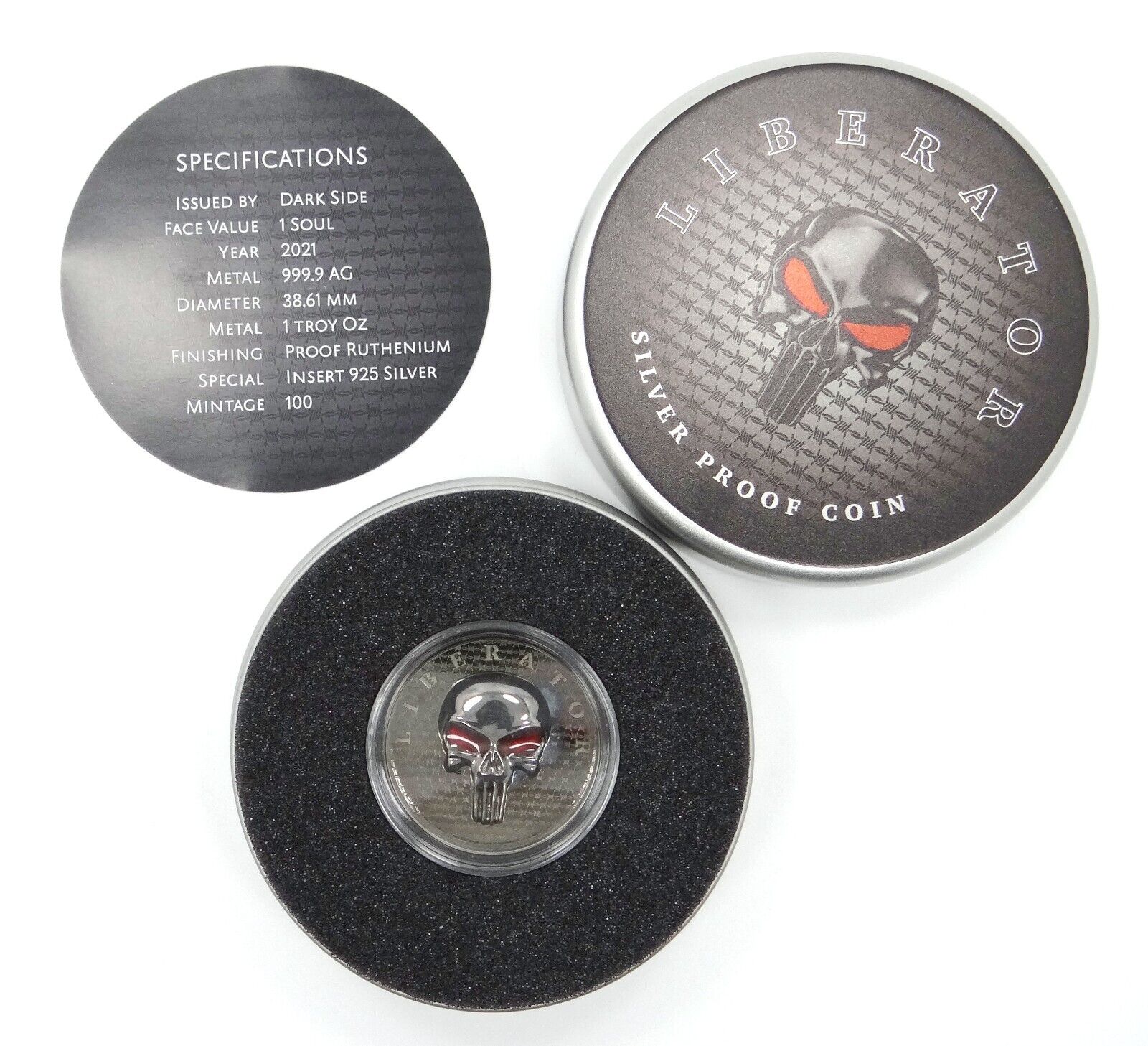1 Oz Silver Coin Dark Side 2021 LIBERATOR Skull Proof Ruthenium FACTORY DEFECT-classypw.com-4