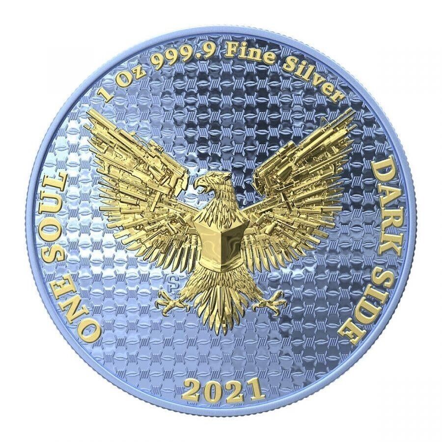 1 Oz Silver Coin Dark Side 2021 THE LIBERATOR Skull Gold / Light Blue Swarovski-classypw.com-3