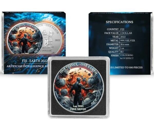 1 oz Silver Coin 2022 Fiji $1 Color Earth Artificial Intelligence Apocalypse-classypw.com-4