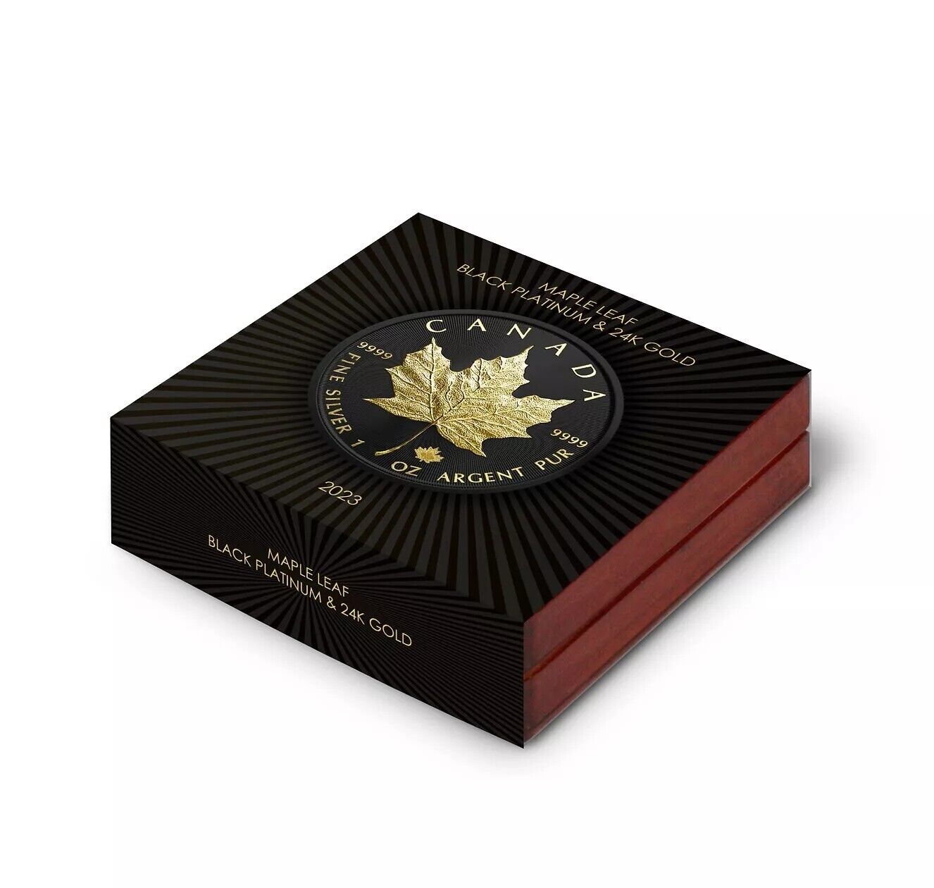 1 oz Silver Coin 2023 $5 Canada Maple Leaf Black Platinum & 24K Gold #108 / 500