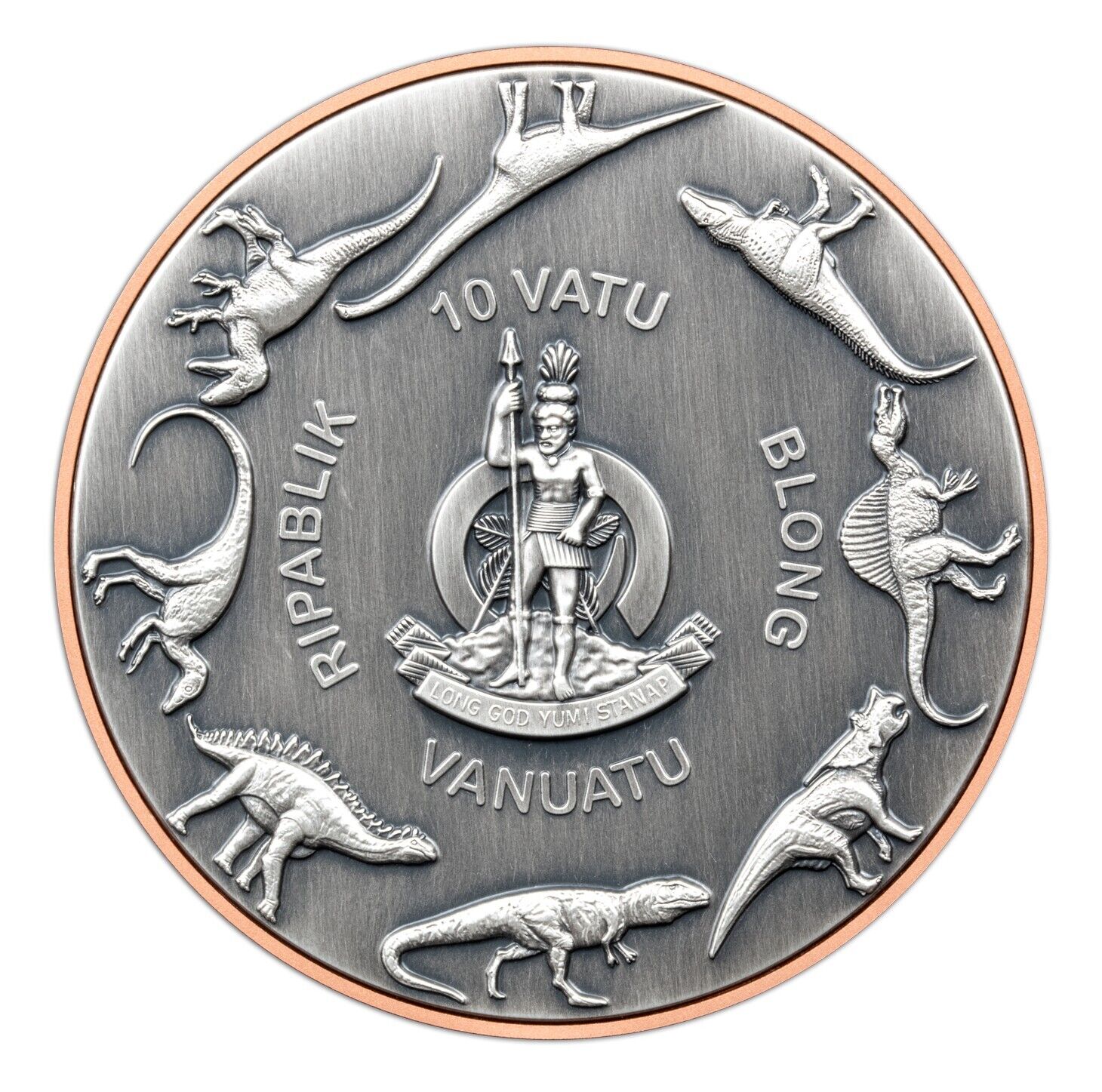10g Silver Coin & 145g Copper 2024 Vanuatu Pteranodon Double Giant HR Dinosaur-classypw.com-2
