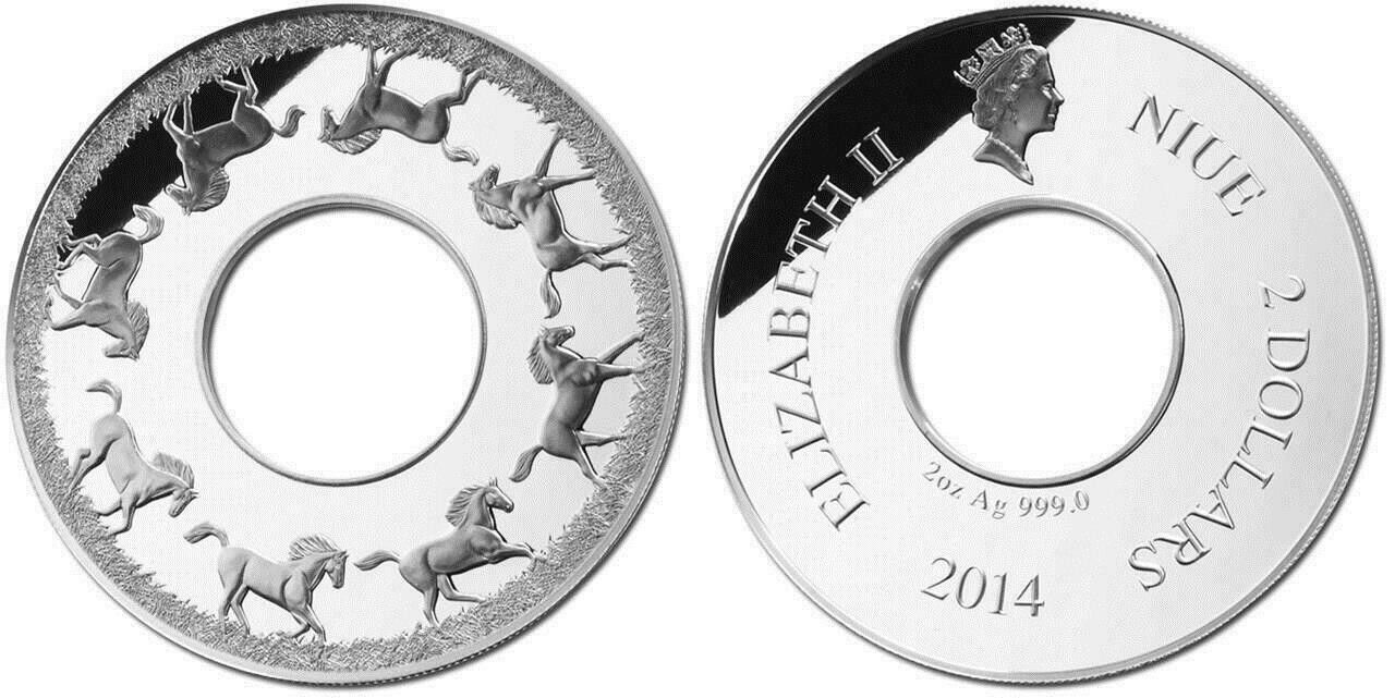 2 Oz Silver Coin 2014 Nuie $2 Year of the Horse Proof with Rotating box PAMP-classypw.com-1