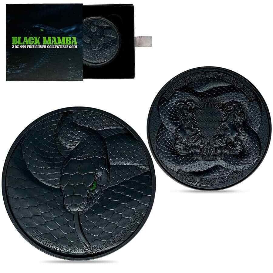 2 Oz Silver Coin 2023 Chad 10000 Francs CFA Black Mamba High Relief Coin
