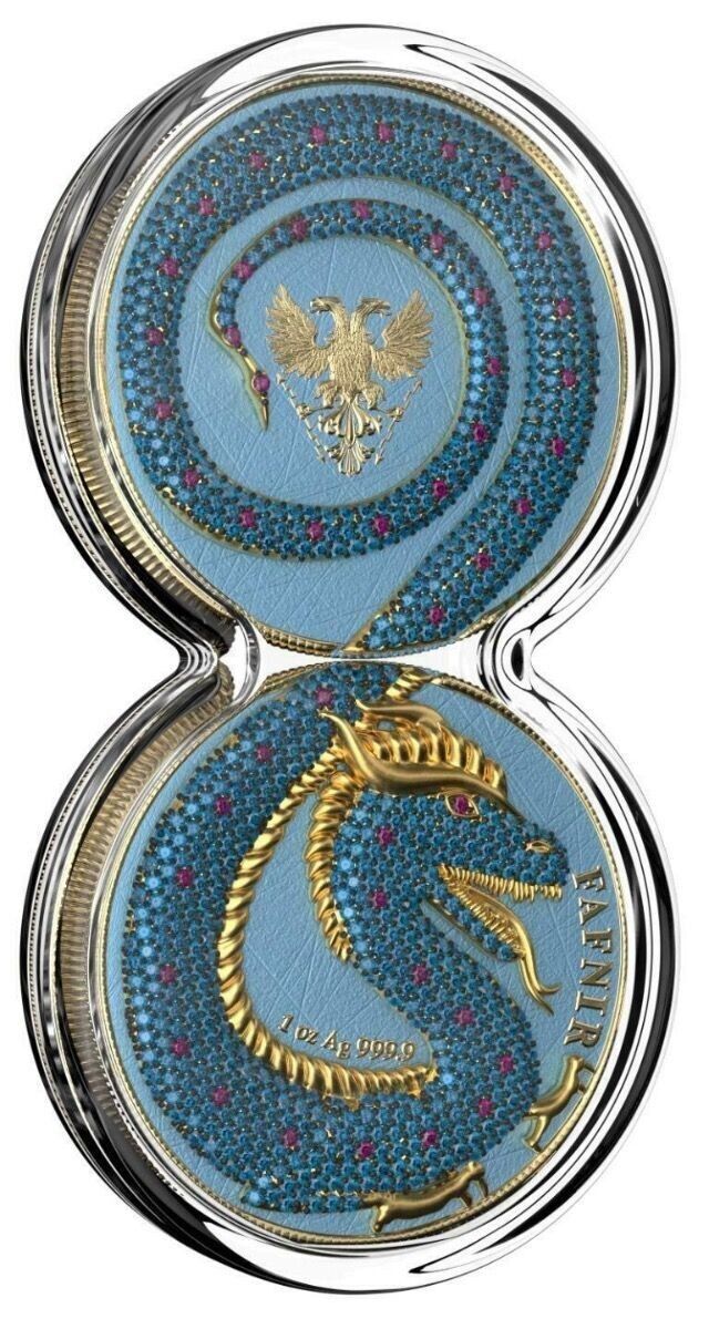 2 X 1 Oz Silver Coin 2020 5 Mark Fafnir Set - Pink Blue Crystals-classypw.com-7