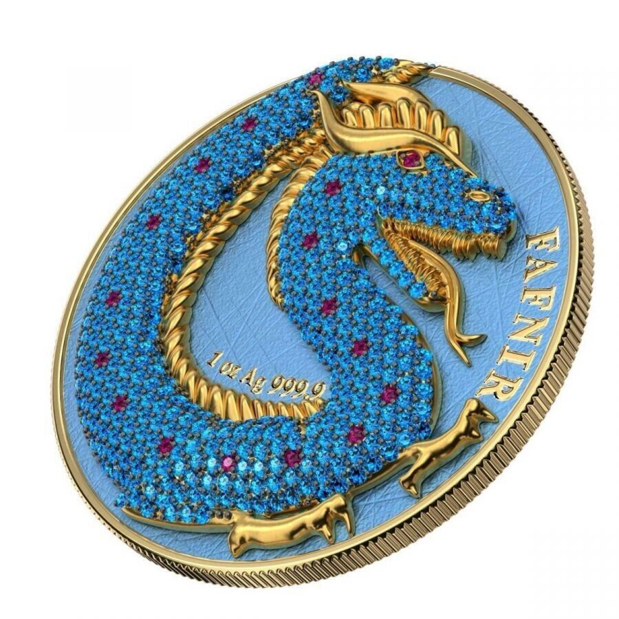 2 X 1 Oz Silver Coin 2020 5 Mark Fafnir Set - Pink Blue Crystals-classypw.com-8