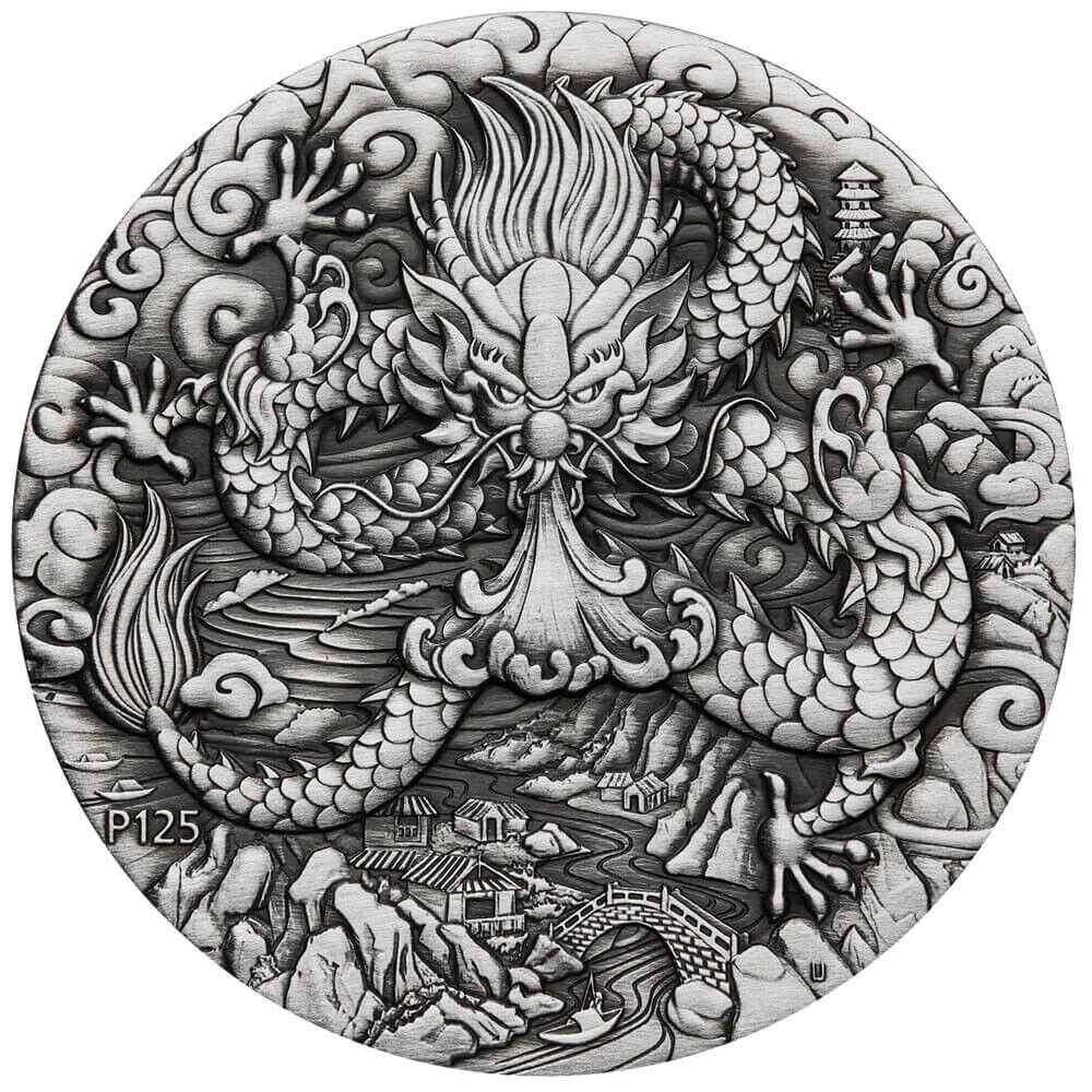 2 oz Silver Coin 2024 $2 Australian Lunar Series III Year of the Dragon Antiqued