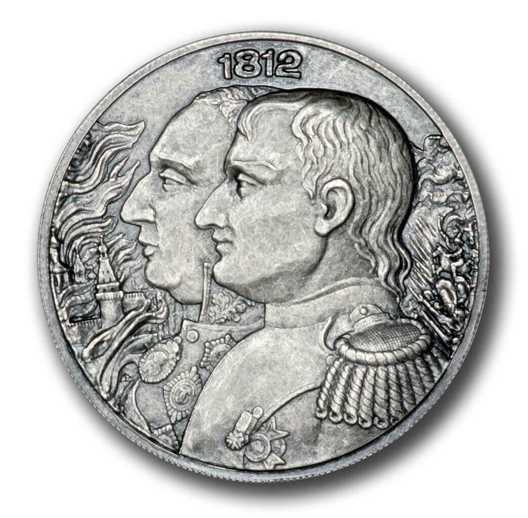 2 x 2oz Silver Coins 2012 Niue $5 War of 1812 - Napoleon & Kutuzov Antique Set-classypw.com-1