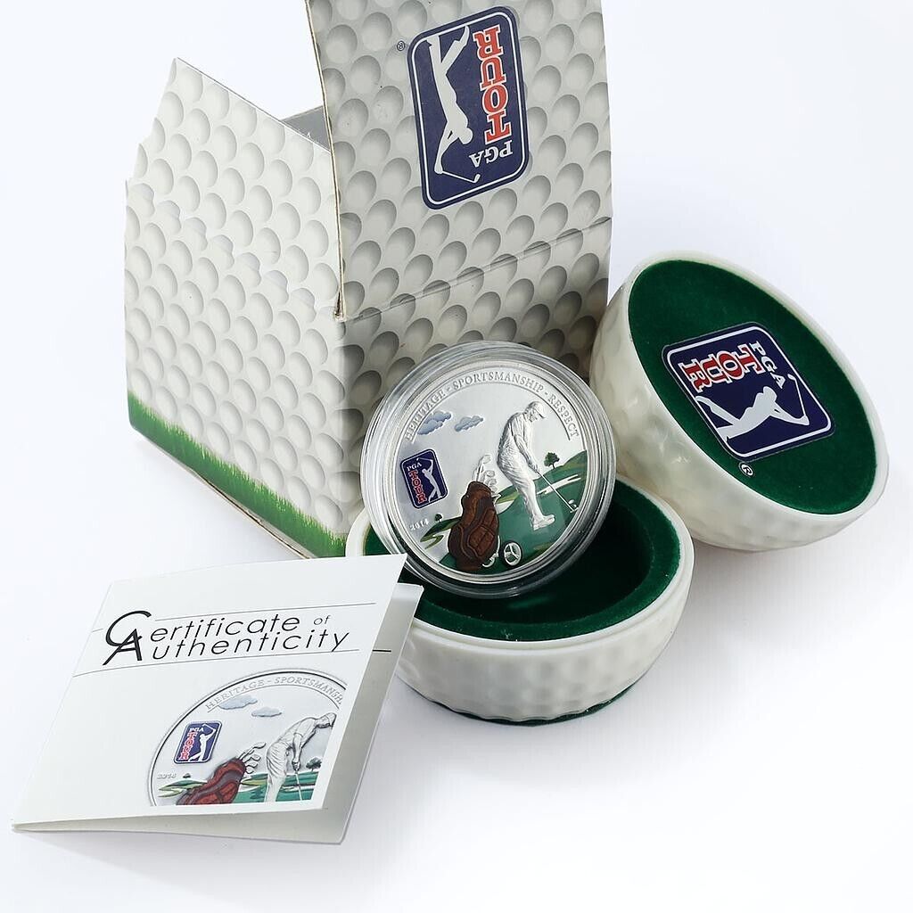 20g Silver Coin 2014 Cook Islands $5 PGA Tour with 3D Leather Golf Bag Insert