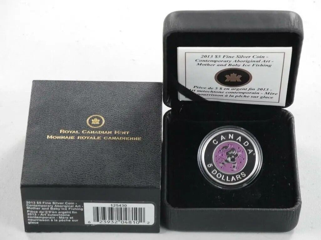 8.5g Silver & Niobium Coin 2013 Canada Aboriginal Art Mother & Baby Ice Fishing