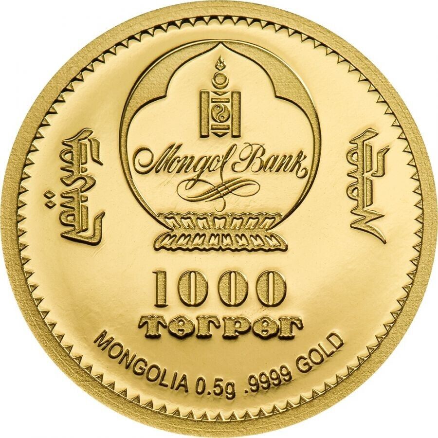 0.5g 24K Gold Coin Mongolia 2021 1000 Togrog Year of the Ox with coin capsule-classypw.com-1