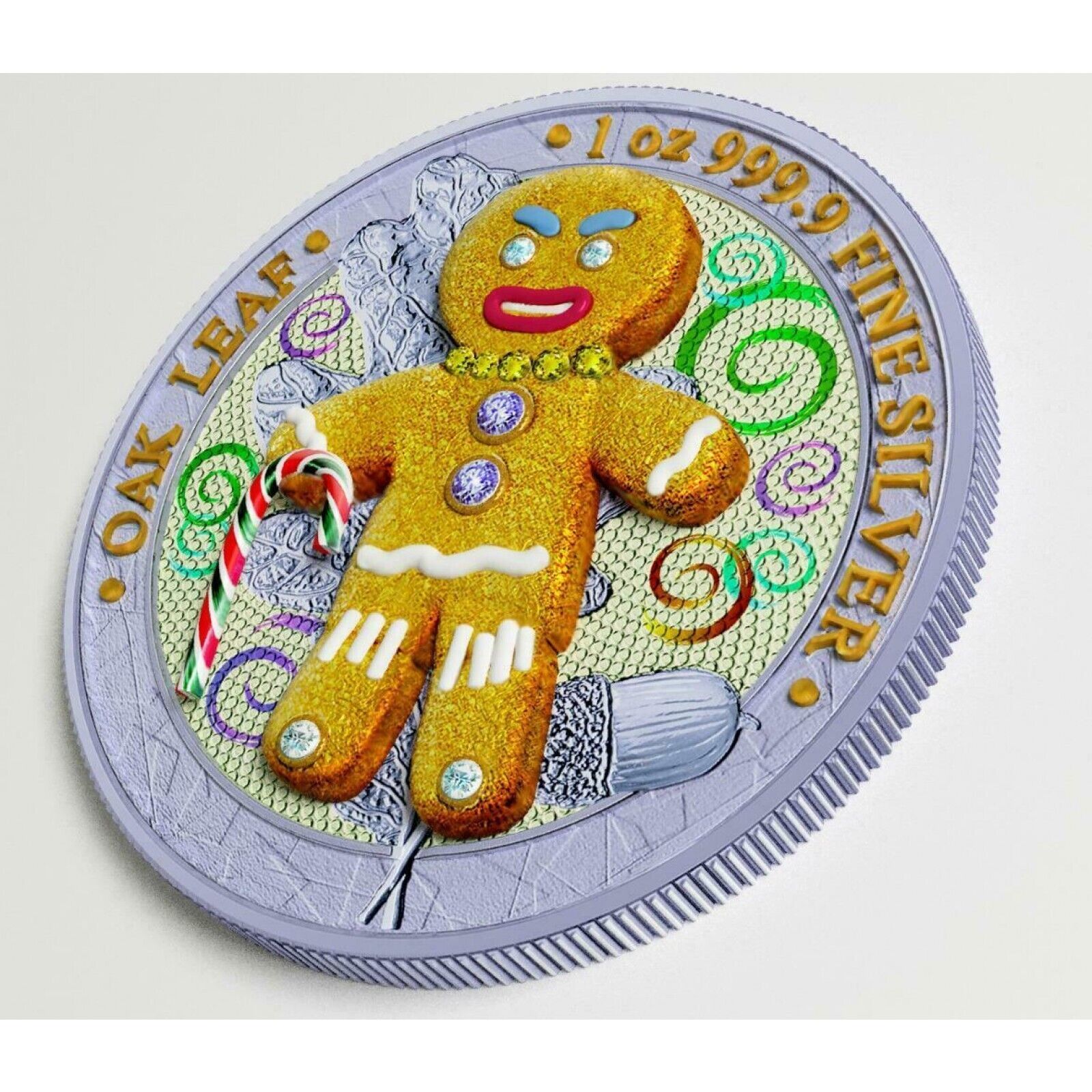 1 Oz Silver Coin 2019 5 Mark Germania Oak Leaf Bejeweled Gingerbread Crazy Daddy-classypw.com-2