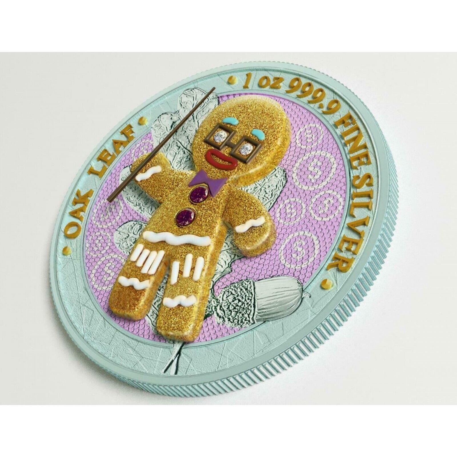 1 Oz Silver Coin 2019 5 Mark Germania Oak Leaf Bejeweled Gingerbread Man Teacher-classypw.com-2