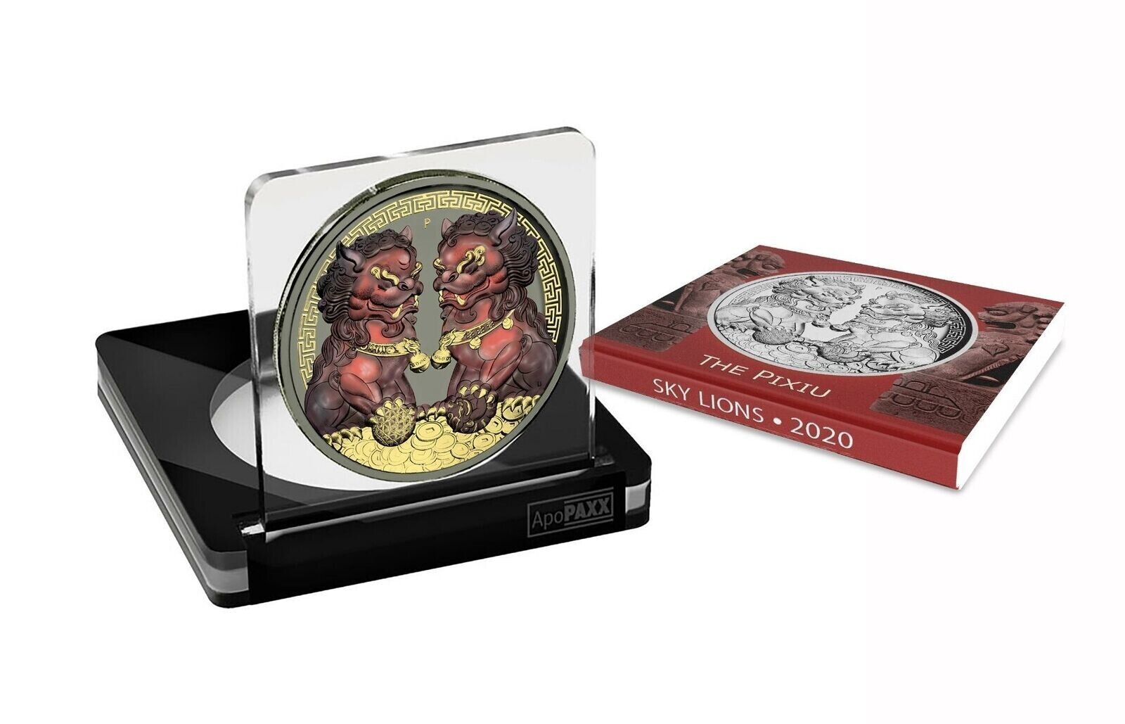 1 Oz Silver Coin 2020 $1 Australia Guardian Sky Lions Pixiu - Dark Red & Gilded-classypw.com-3