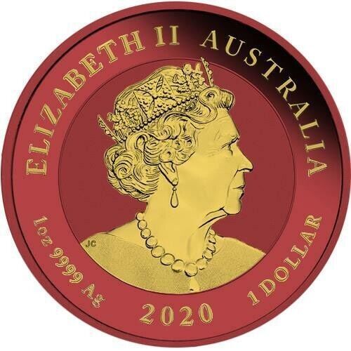 1 Oz Silver Coin 2020 $1 Australia Guardian Sky Lions Pixiu - Space Red & Gilded-classypw.com-2