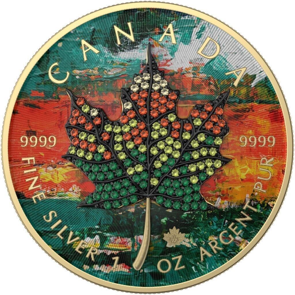 1 Oz Silver Coin 2022 Canada $5 Maple Leaf Seasons March Bejeweled Leaf Insert-classypw.com-2