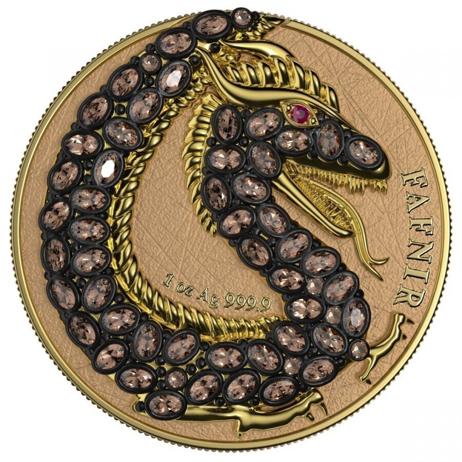 2 X 1 Oz Silver Coin 2020 5 Mark Fafnir Set - Black Gold Carapace No 2 Crystals-classypw.com-6
