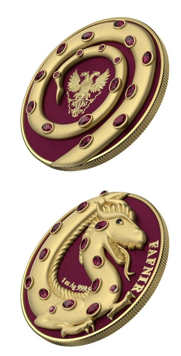 2 X 1 Oz Silver Coin 2020 5 Mark Fafnir Set - Gold Gloss and Gold Matte Crystals-classypw.com-9