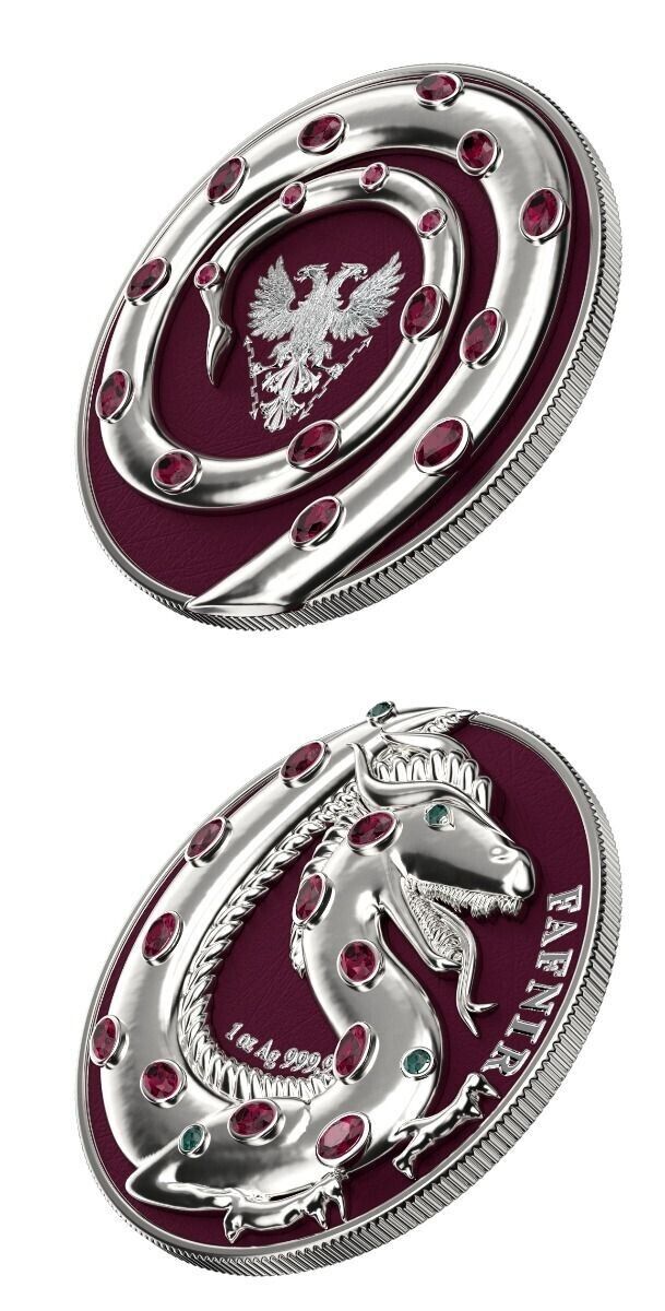 2 X 1 Oz Silver Coin 2020 5 Mark Fafnir Set - Silver Gloss & Silver Matte Stones-classypw.com-3