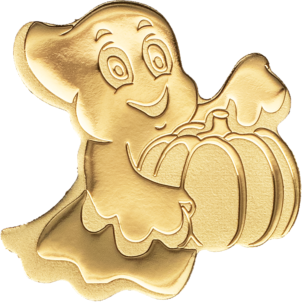 0.5g 24K Gold Coin Golden Little Ghost with Pumpkin Halloween .9999 $1 Palau-classypw.com-1