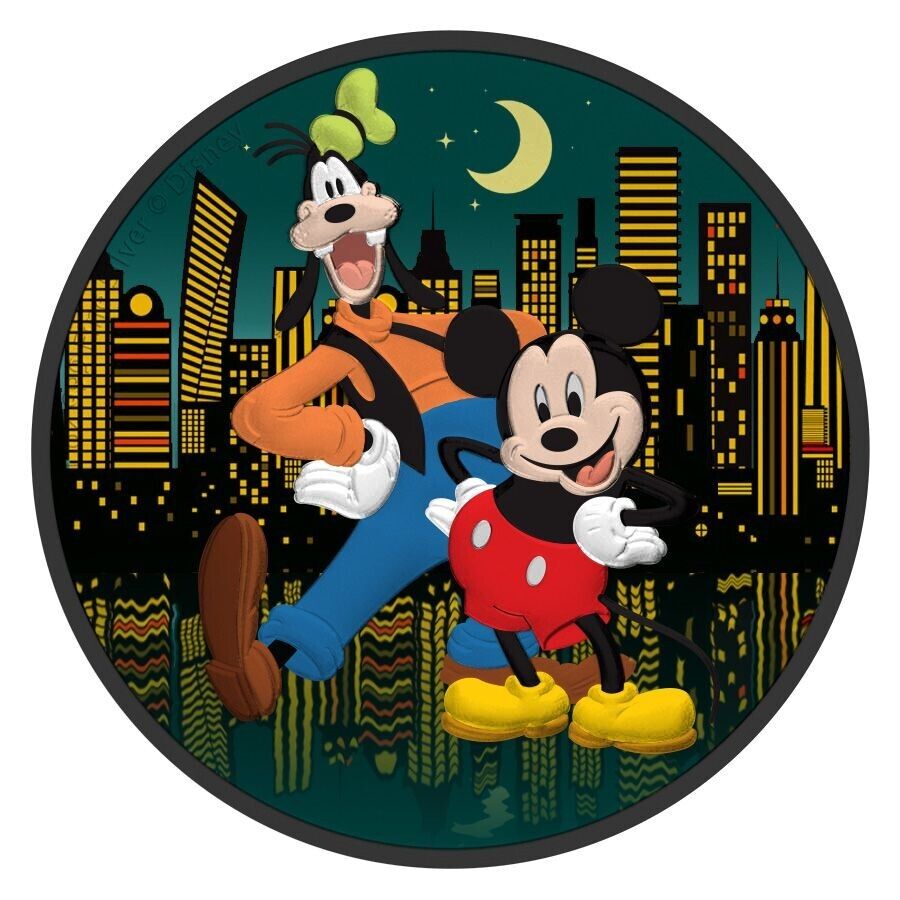 1 Oz Silver Coin 0.999 2021 $2 Niue Disney Mickey Mouse &amp; Goofy - Night City-classypw.com-1