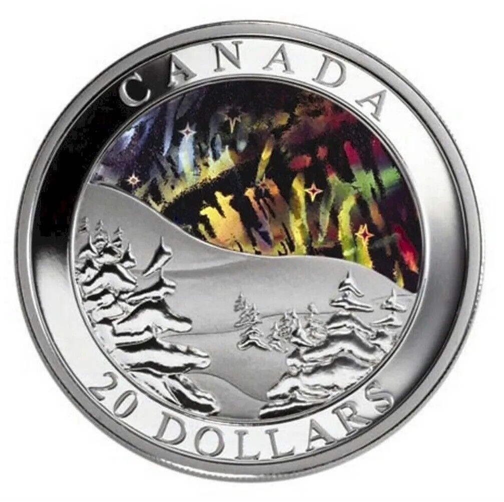 1 Oz Silver Coin 2004 Canada $20 Natural Wonders Aurora Borealis Hologram-classypw.com-1