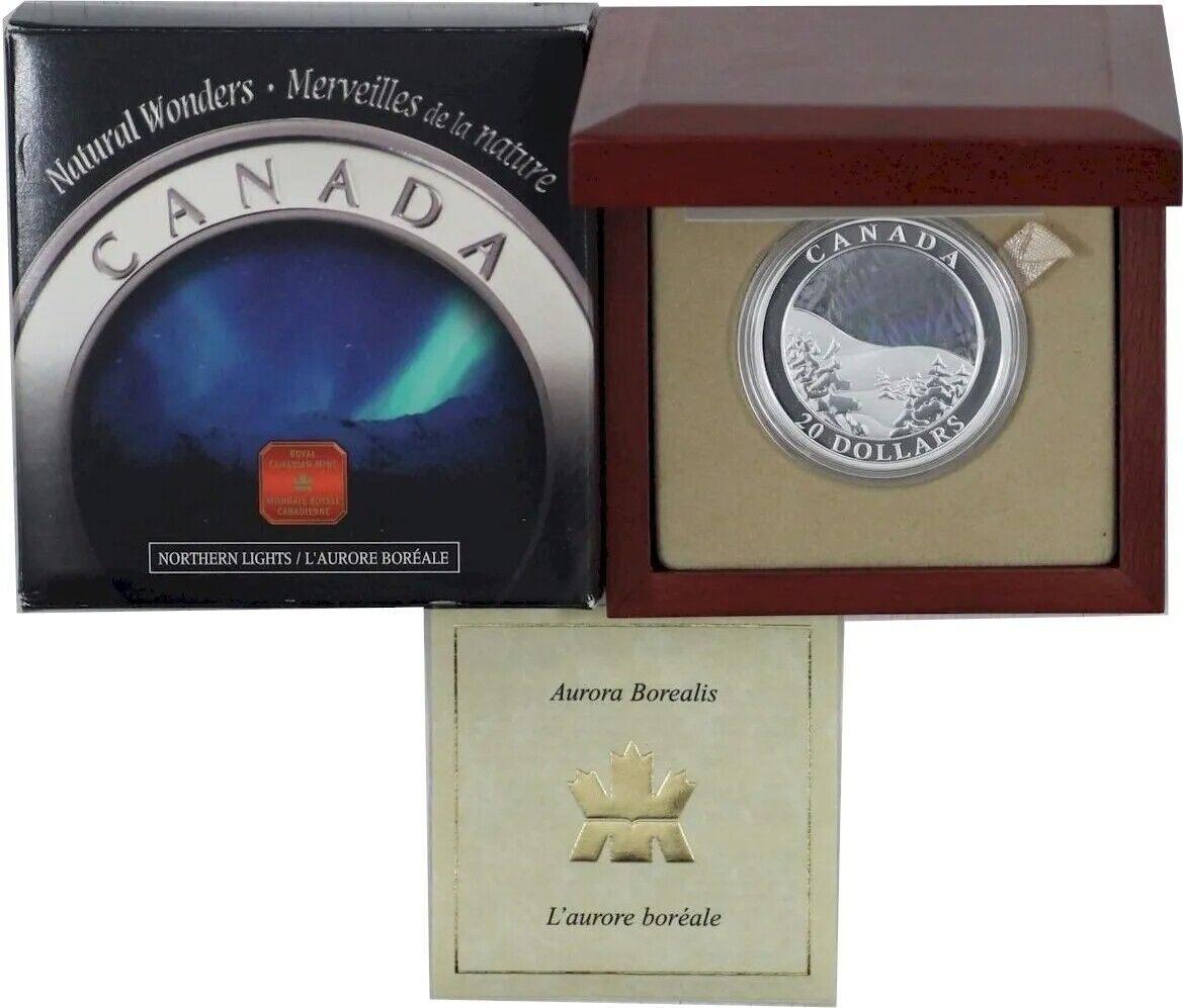 1 Oz Silver Coin 2004 Canada $20 Natural Wonders Aurora Borealis Hologram-classypw.com-5