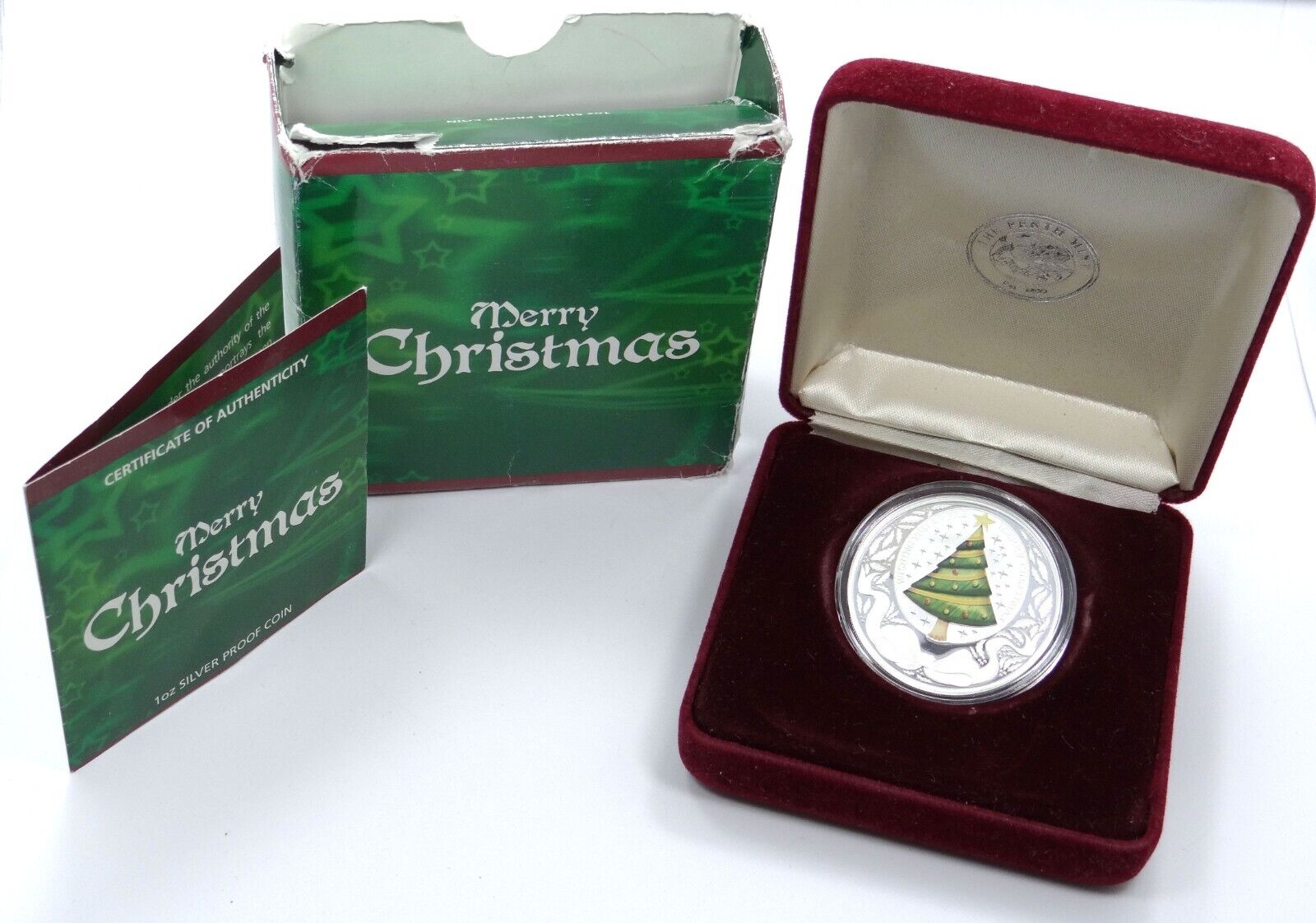1 Oz Silver Coin 2008 $1 Tuvalu Merry Christmas Decorated Tree Perth Mint-classypw.com-3