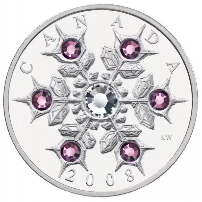 1 Oz Silver Coin 2008 $20 Canada Crystal Snowflake - Amethyst Swarovski Crystals-classypw.com-1