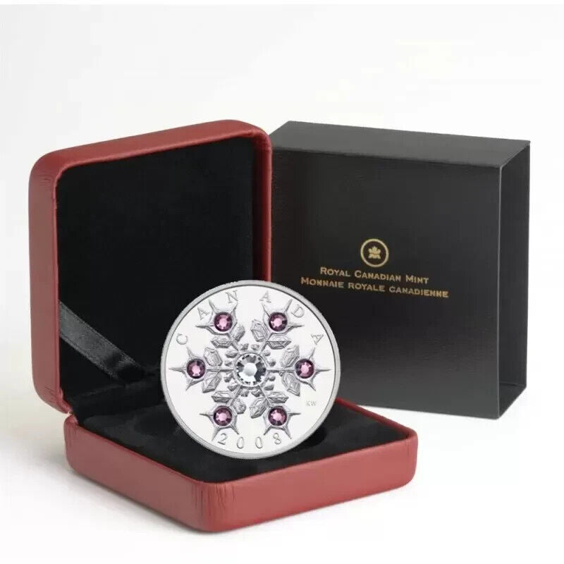 1 Oz Silver Coin 2008 $20 Canada Crystal Snowflake - Amethyst Swarovski Crystals-classypw.com-3