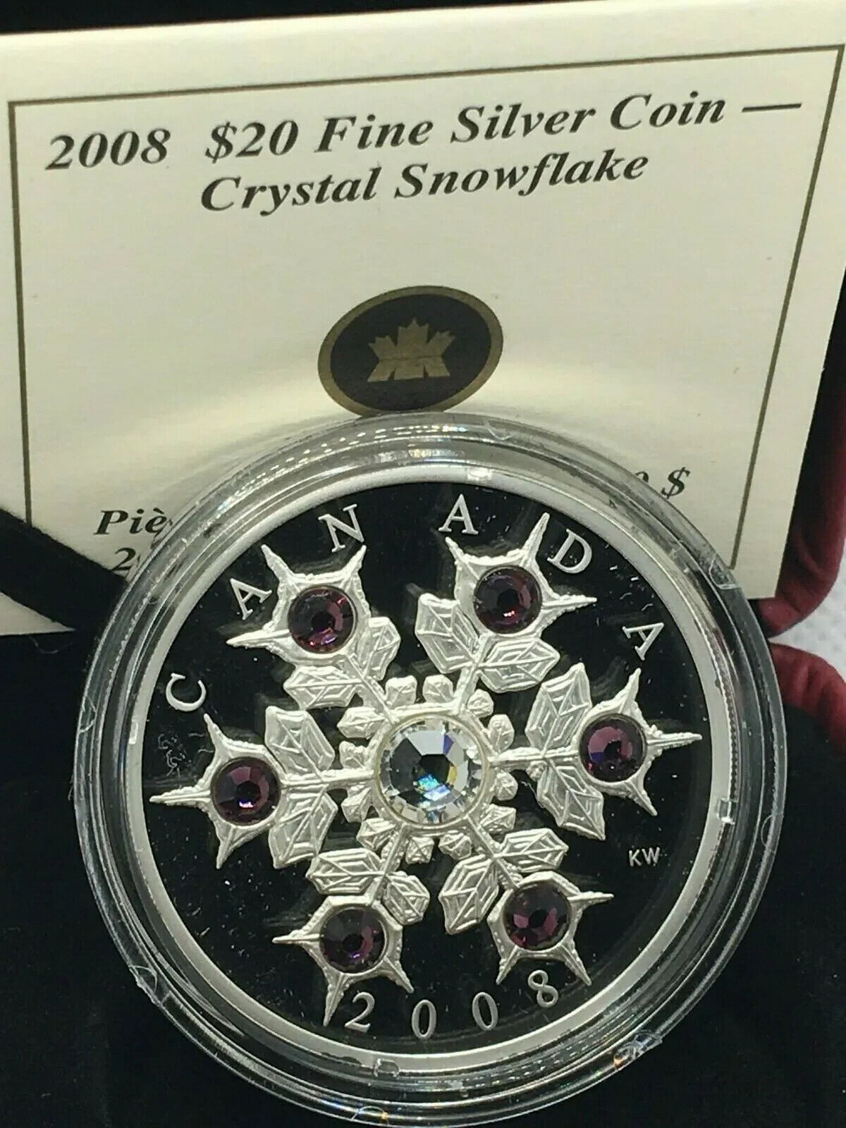 1 Oz Silver Coin 2008 $20 Canada Crystal Snowflake - Amethyst Swarovski Crystals-classypw.com-4