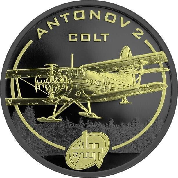 1 Oz Silver Coin 2008 Cook Islands $1 Aircraft - Antonov 2 Colt Ruthenium Gilded-classypw.com-1