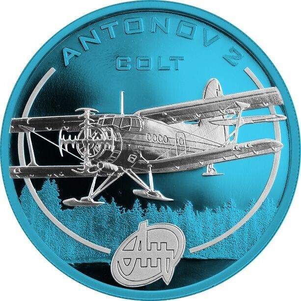 1 Oz Silver Coin 2008 Cook Islands $1 Aircraft - Antonov 2 Colt Space Blue-classypw.com-1